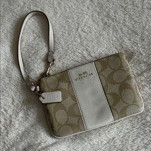 Coach Beige and White Wristlet